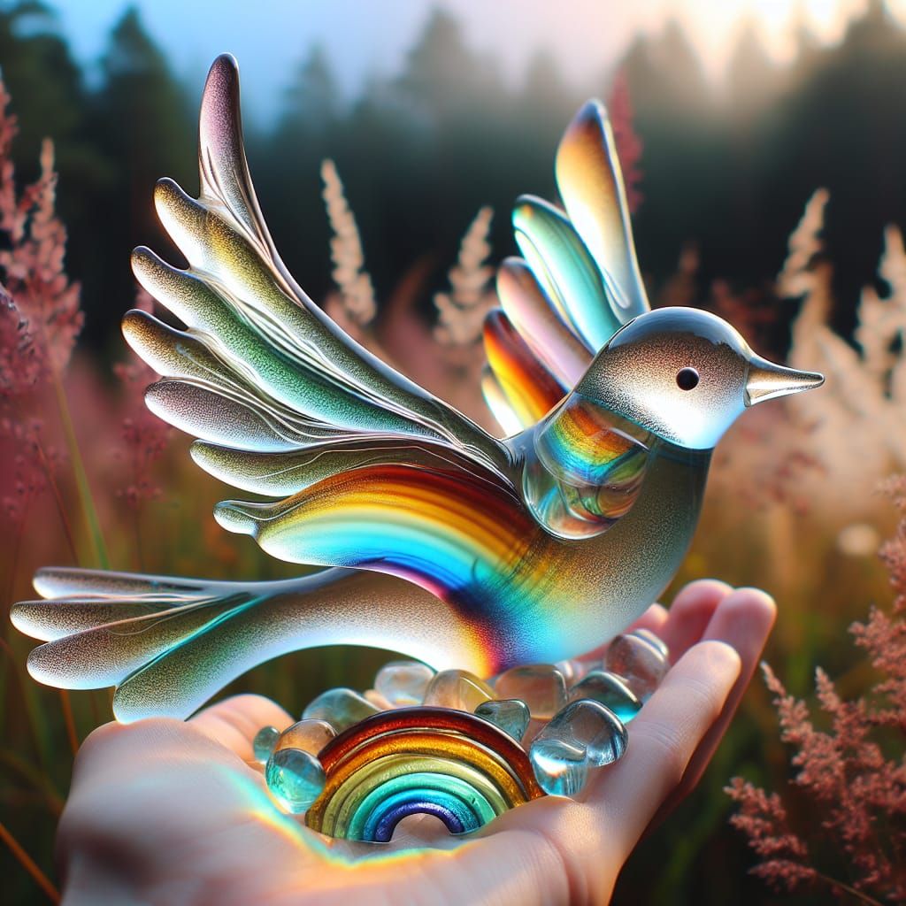 Rainbow Sea Glass Birds in Ethereal Setting