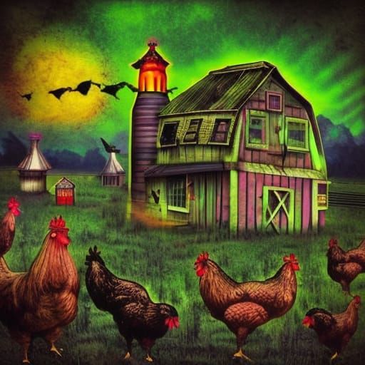 Psychedelic Steampunk Farm in a Surreal Dreamscape