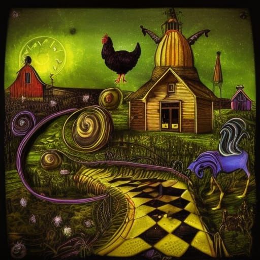 Psychedelic Steampunk Farm by Tim Burton