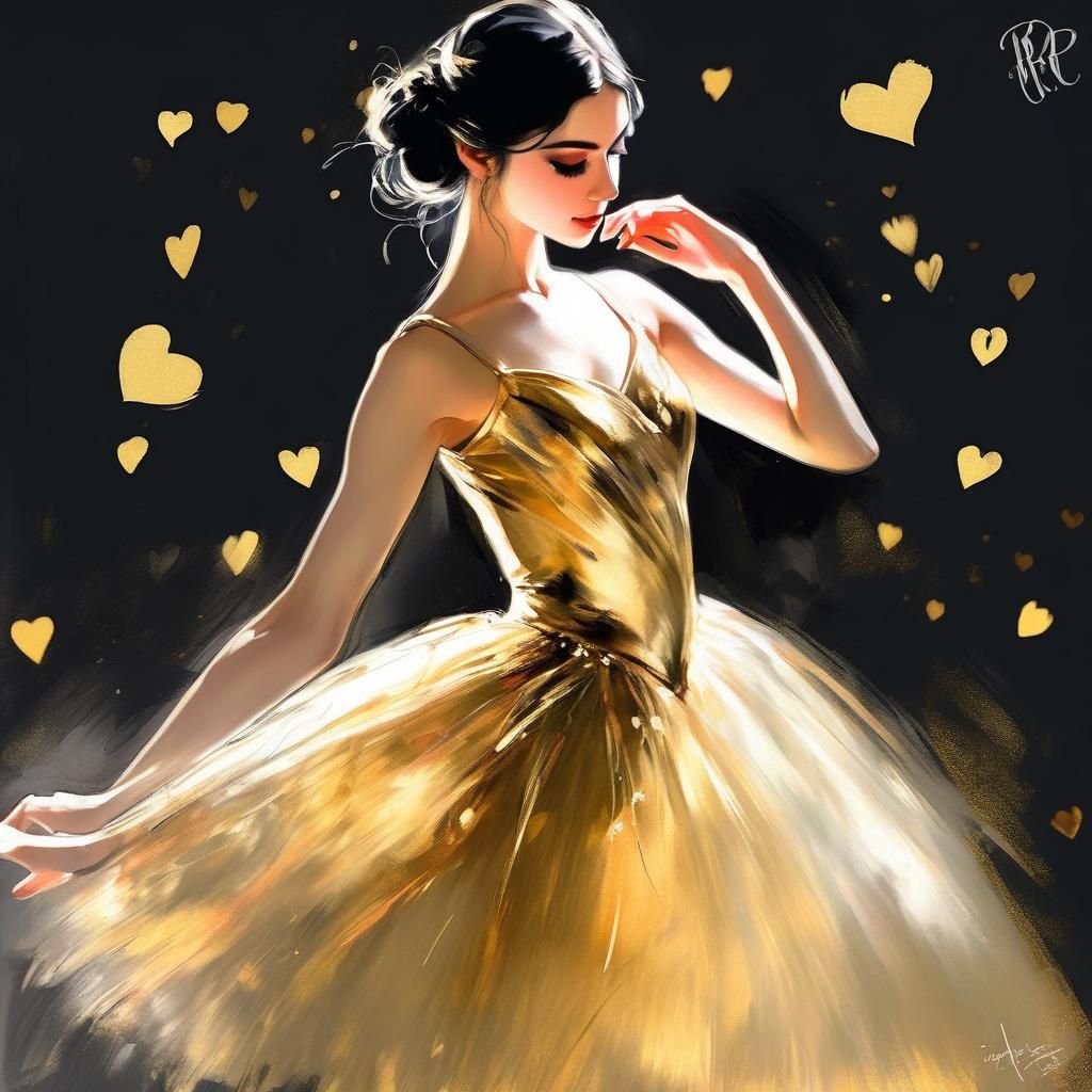 Anime Ballet Dancer in Golden Pastel Drawing