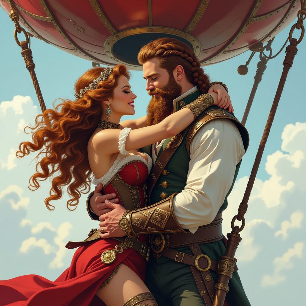 Airship Captain's Loving Embrace in Steampunk Style