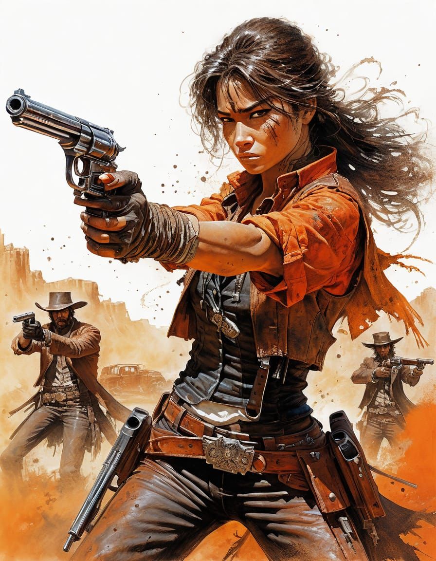 Latina Gunslinger in Wild West Gunfight