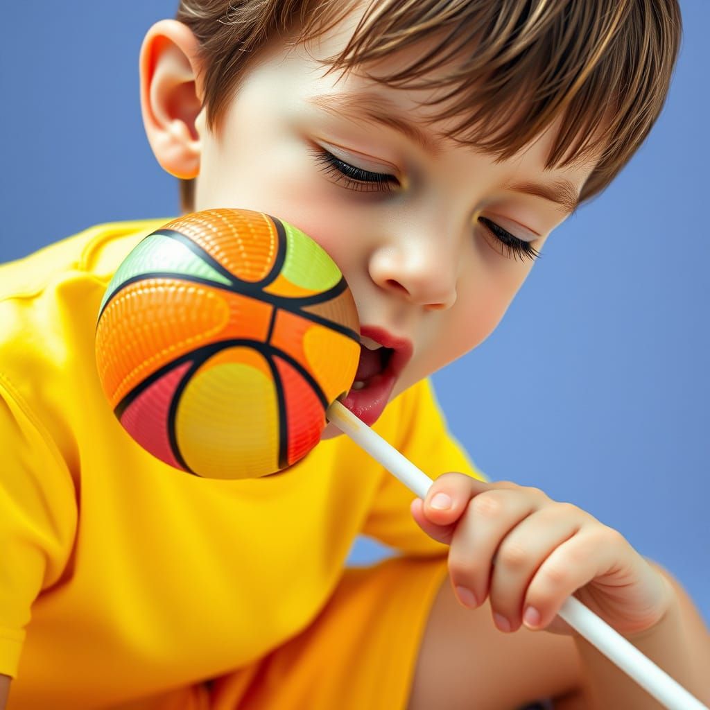 Boy Licking Basketball Lollipop in Pop Art Style