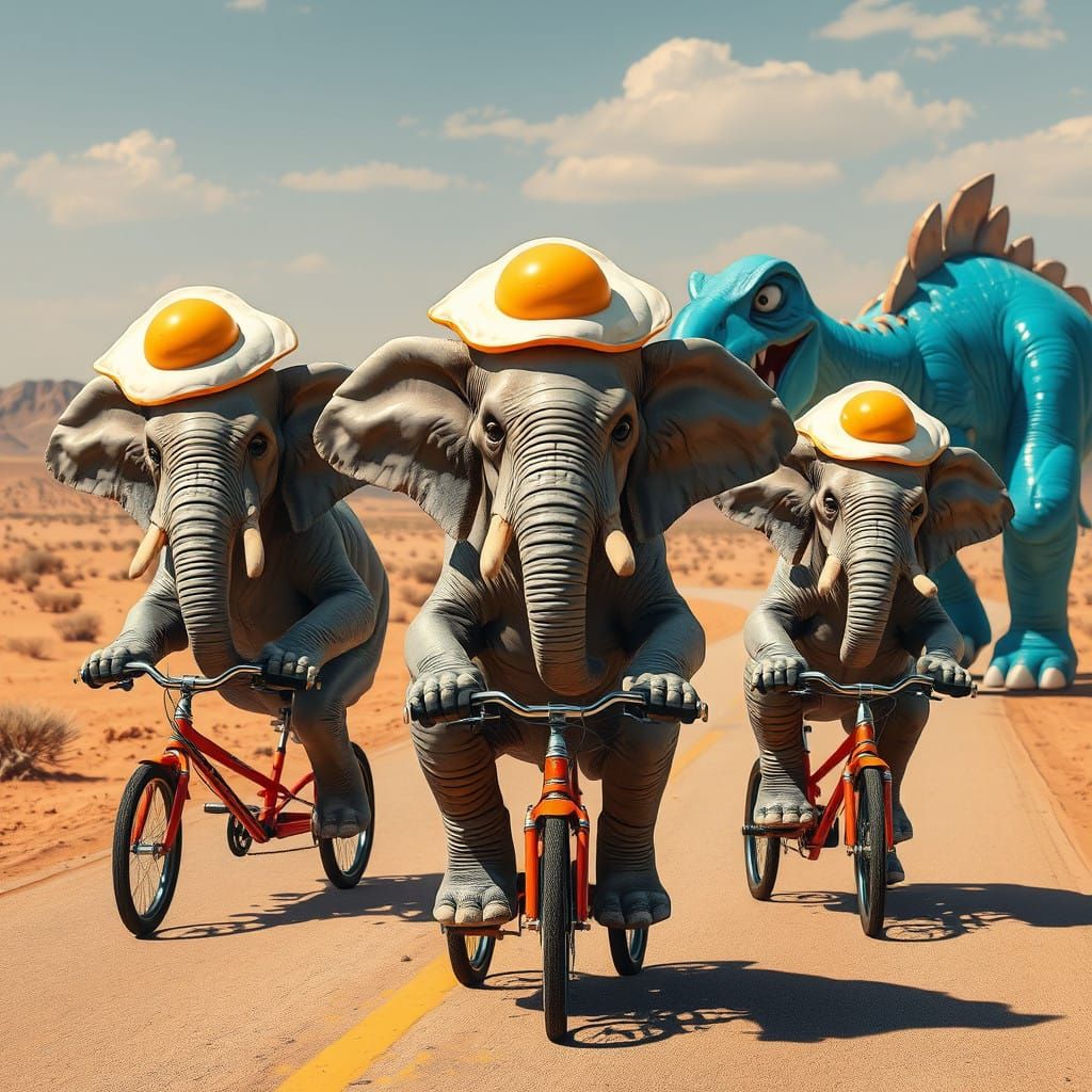Elephants Pedal Tricycles Down Desert Road with Glee