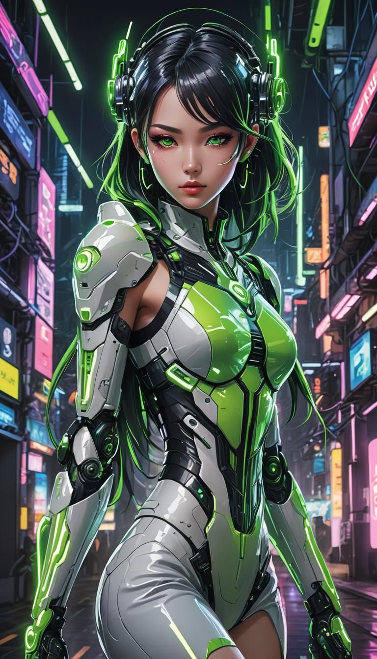 Alluring Cyber Girl in Anime Style