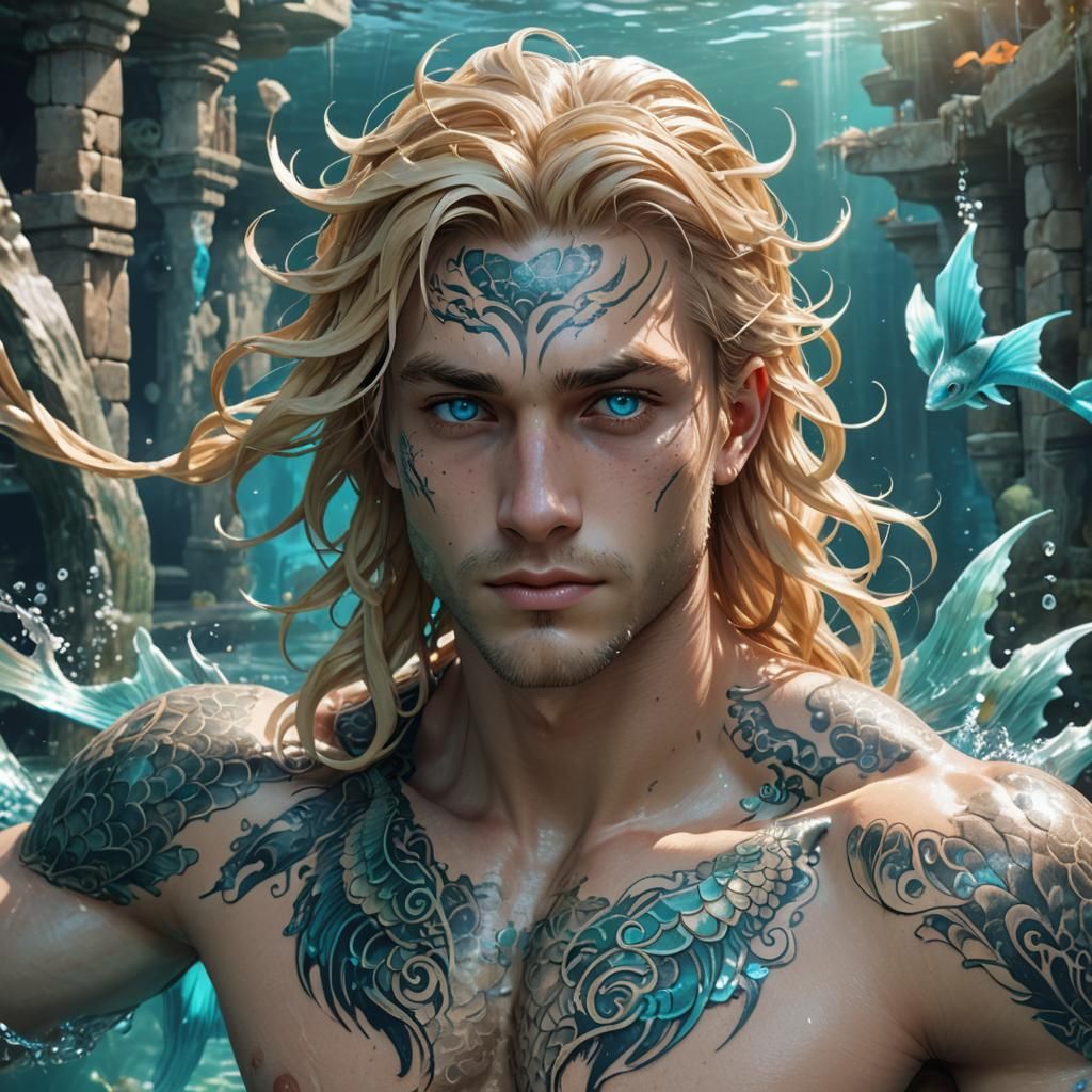 Anime Merman in Sunken City, 3D Render