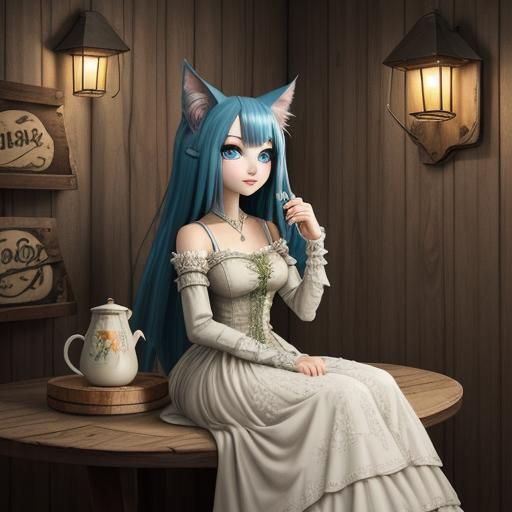 Khajiit Cat Sipping Ale: Low-Poly Digital Art