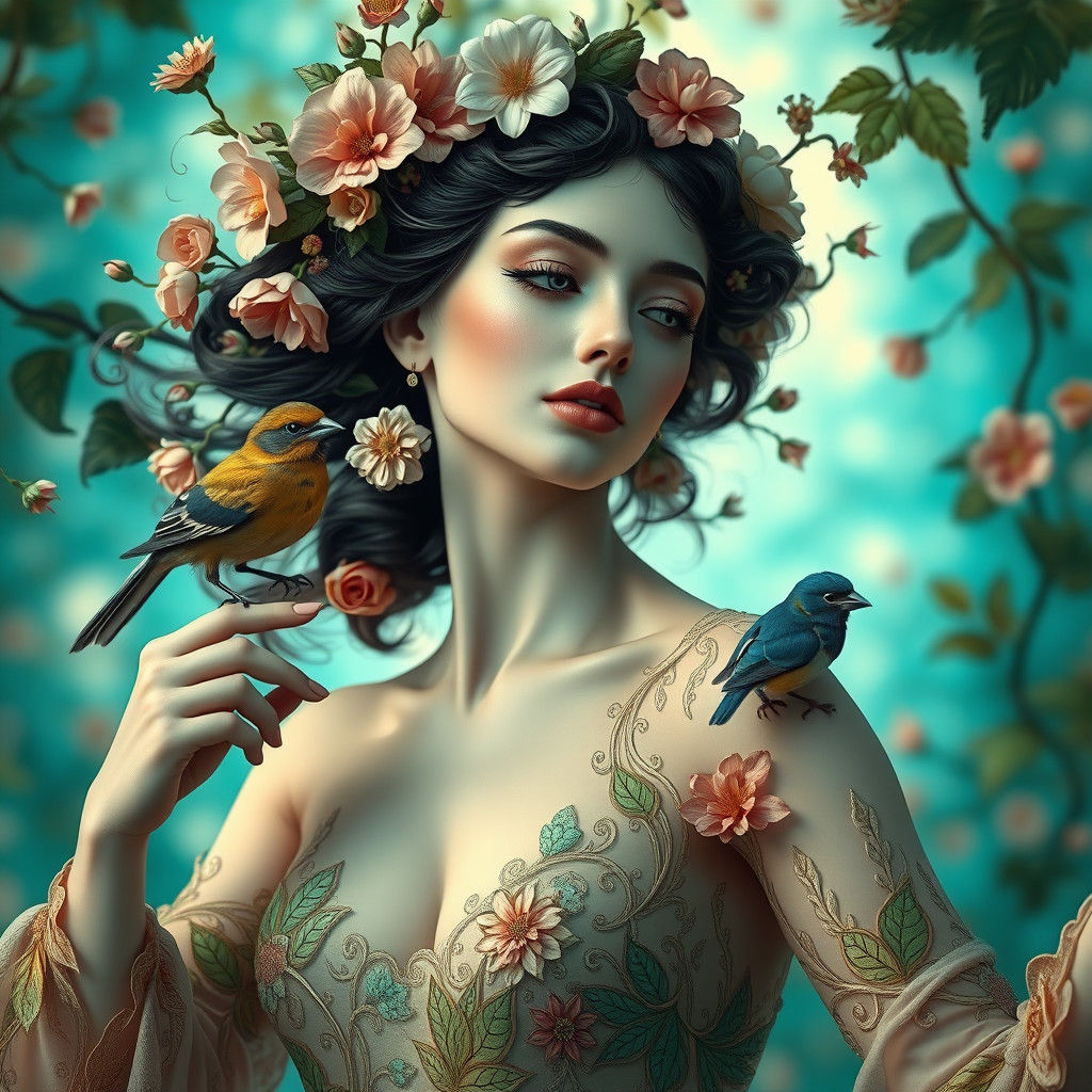 Dancing Woman with Flowers: Surrealist Expressionism