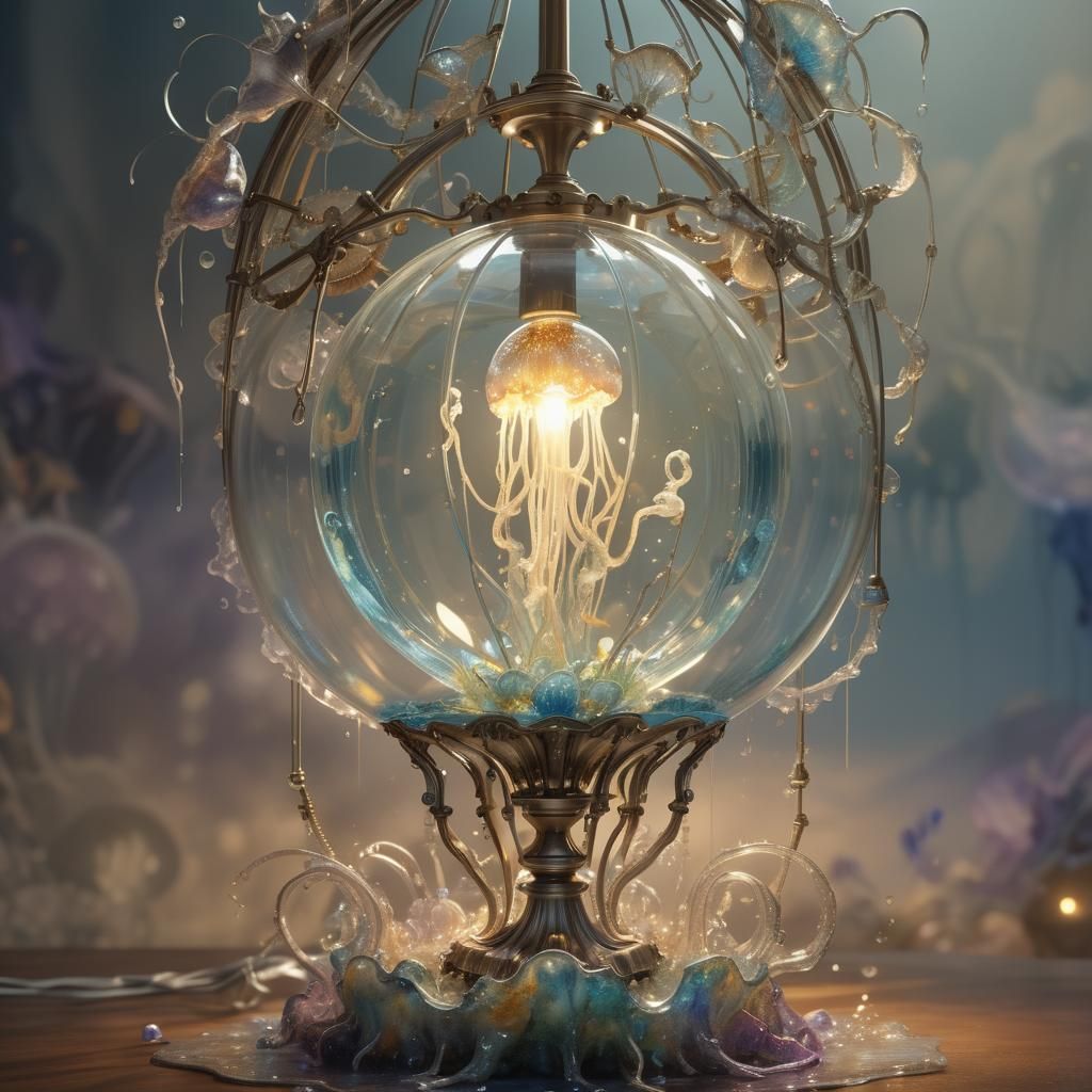 Art Nouveau Jellyfish-Powered Lamp