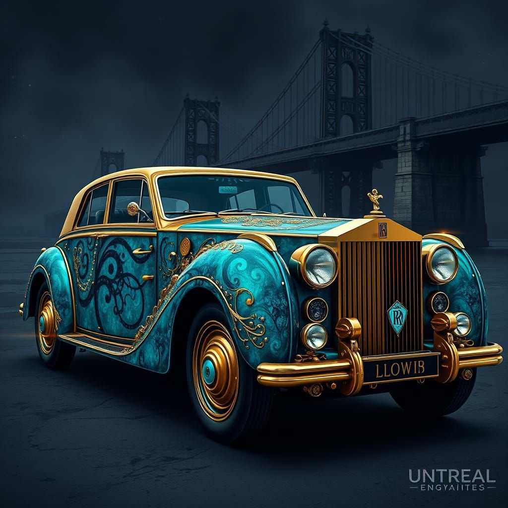 Surreal Turquoise Rolls Royce with Steam Punk Accents and Ge...