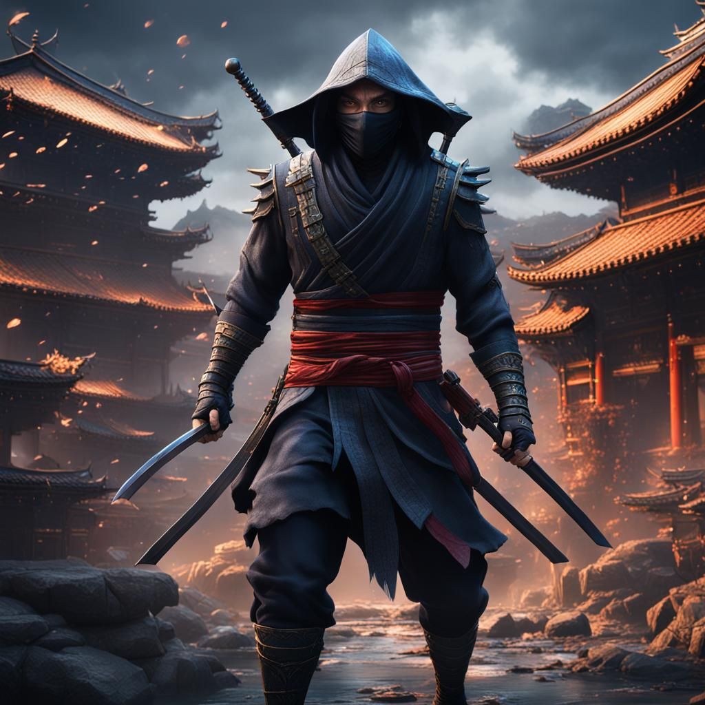Detailed Matte Painting of a Ninja Assassin