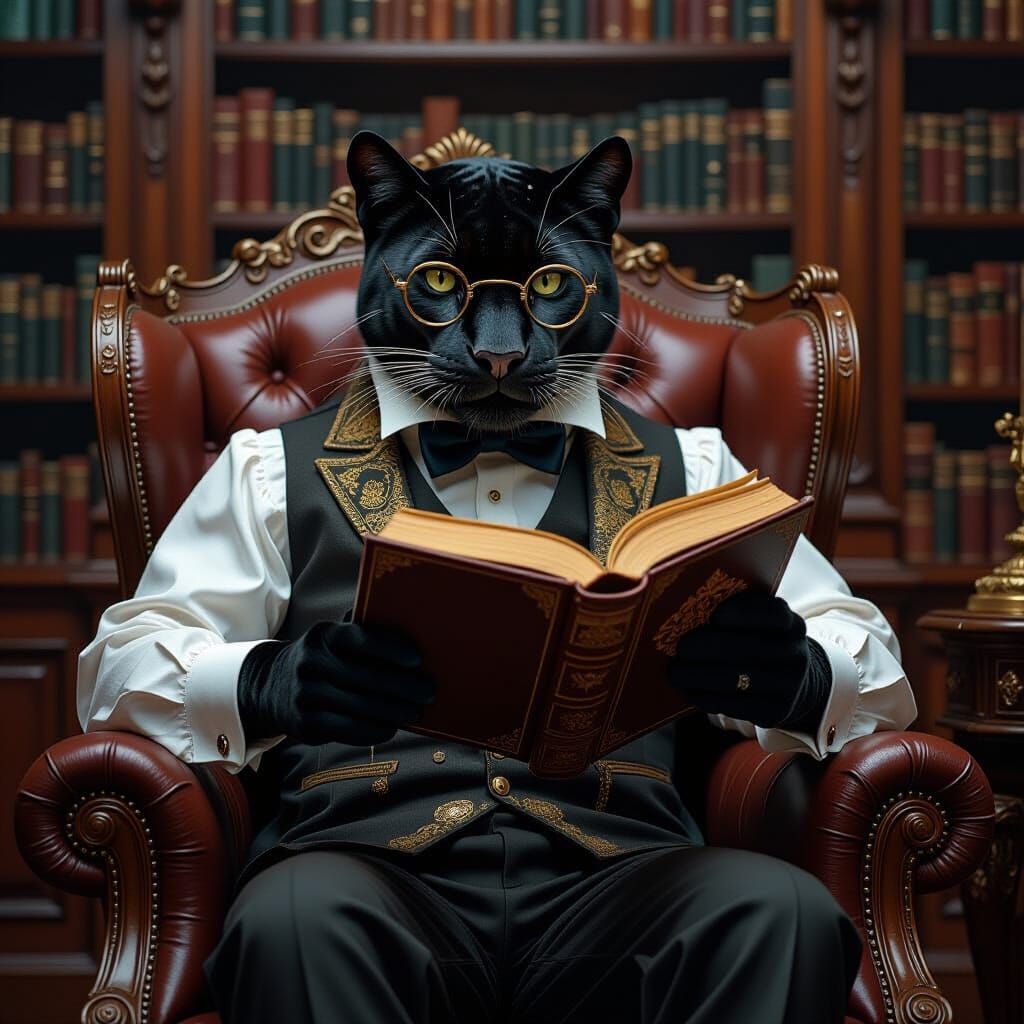 Victorian Panther Scholar in Steampunk Style