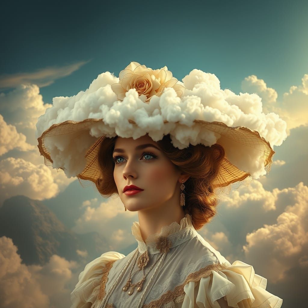 Victorian Woman With Cloud Sun Hat