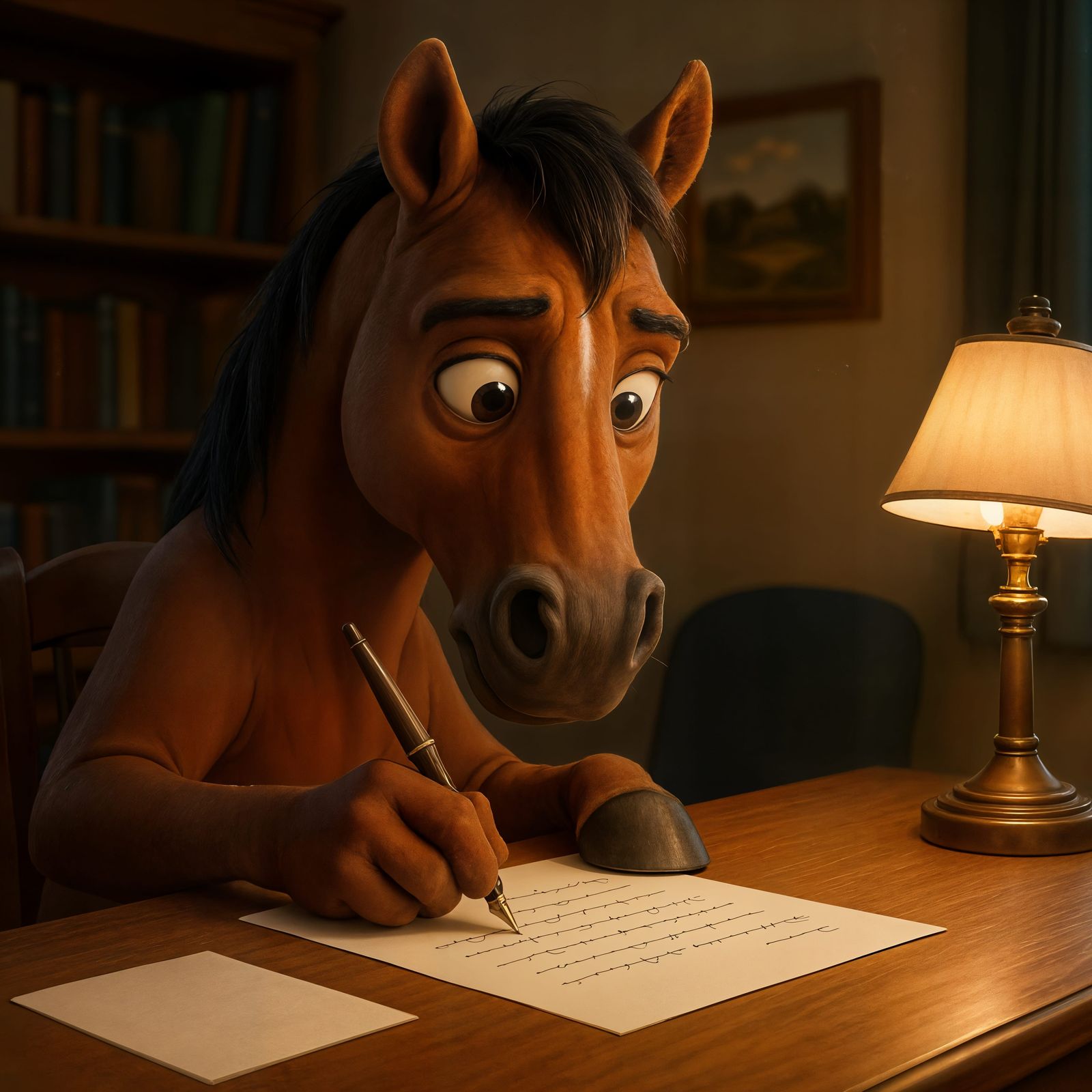 CGI Cartoon Horse Writing a Letter