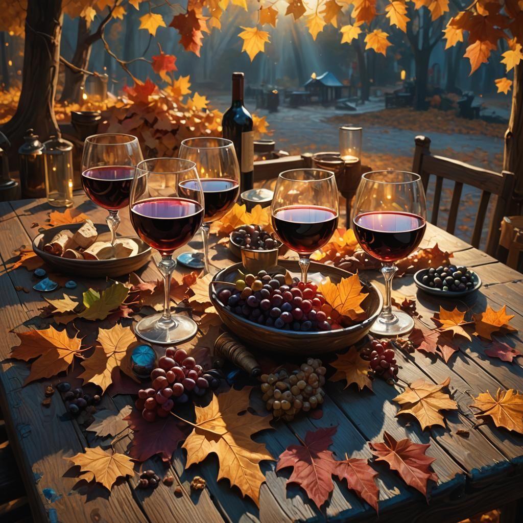 Autumn Wine Glasses in Rich Golden Light