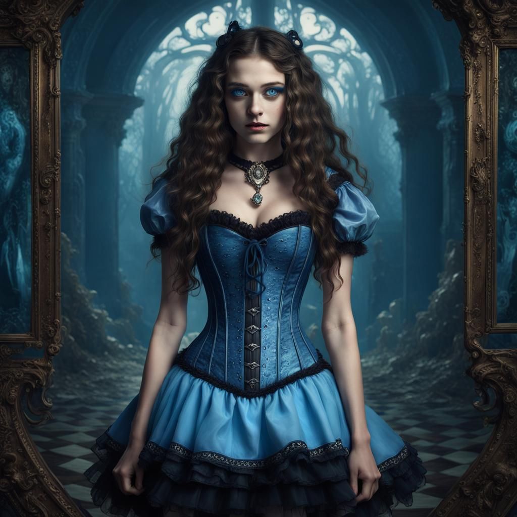 Gothic Alice in Wonderland in Surreal Setting