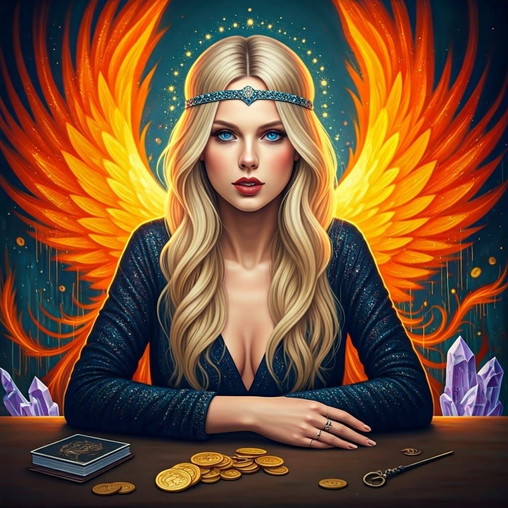 Blonde Tarot Reader Surrounded by Phoenix Sparkles, Digital ...