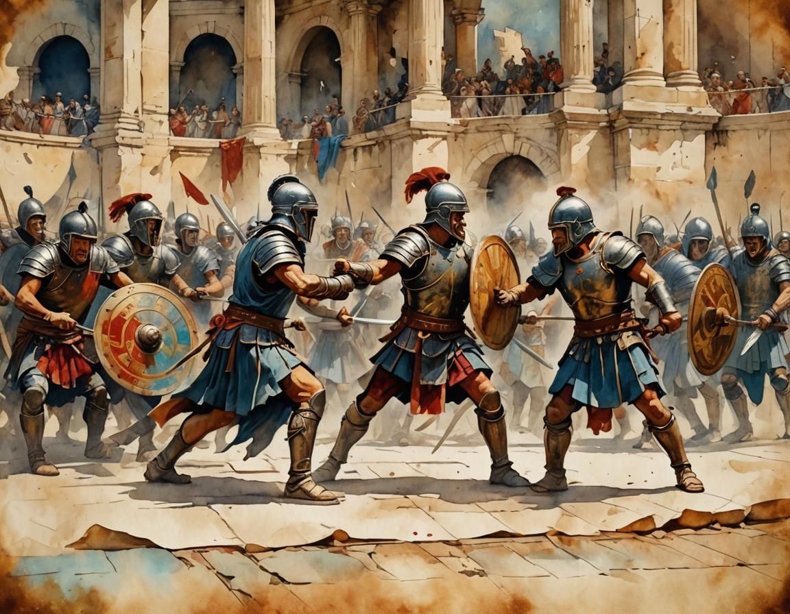 Gladiators of Ancient Rome in Alphonse Mucha Style