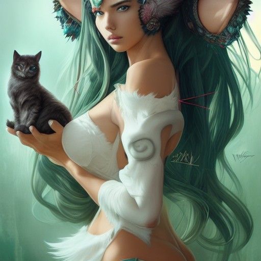 Goddess with Cat Features in Anime Style