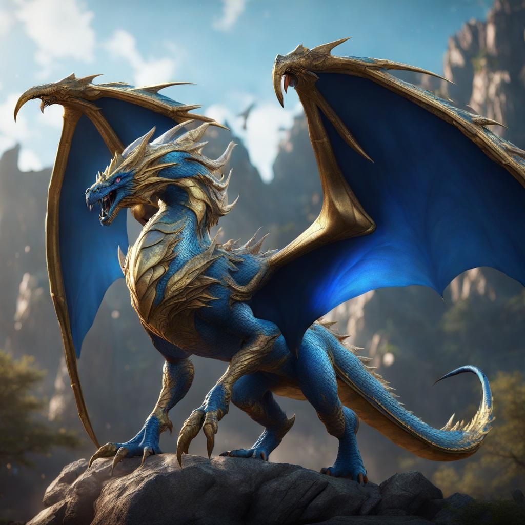 Wyvern with Blue Wings: Detailed Matte Painting