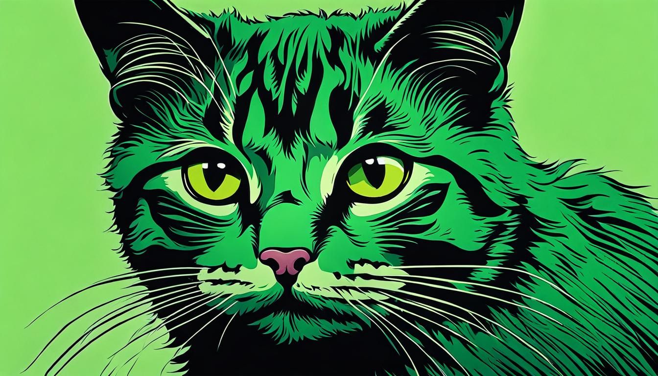 Adorable Green Cat in Moody Ink Poster