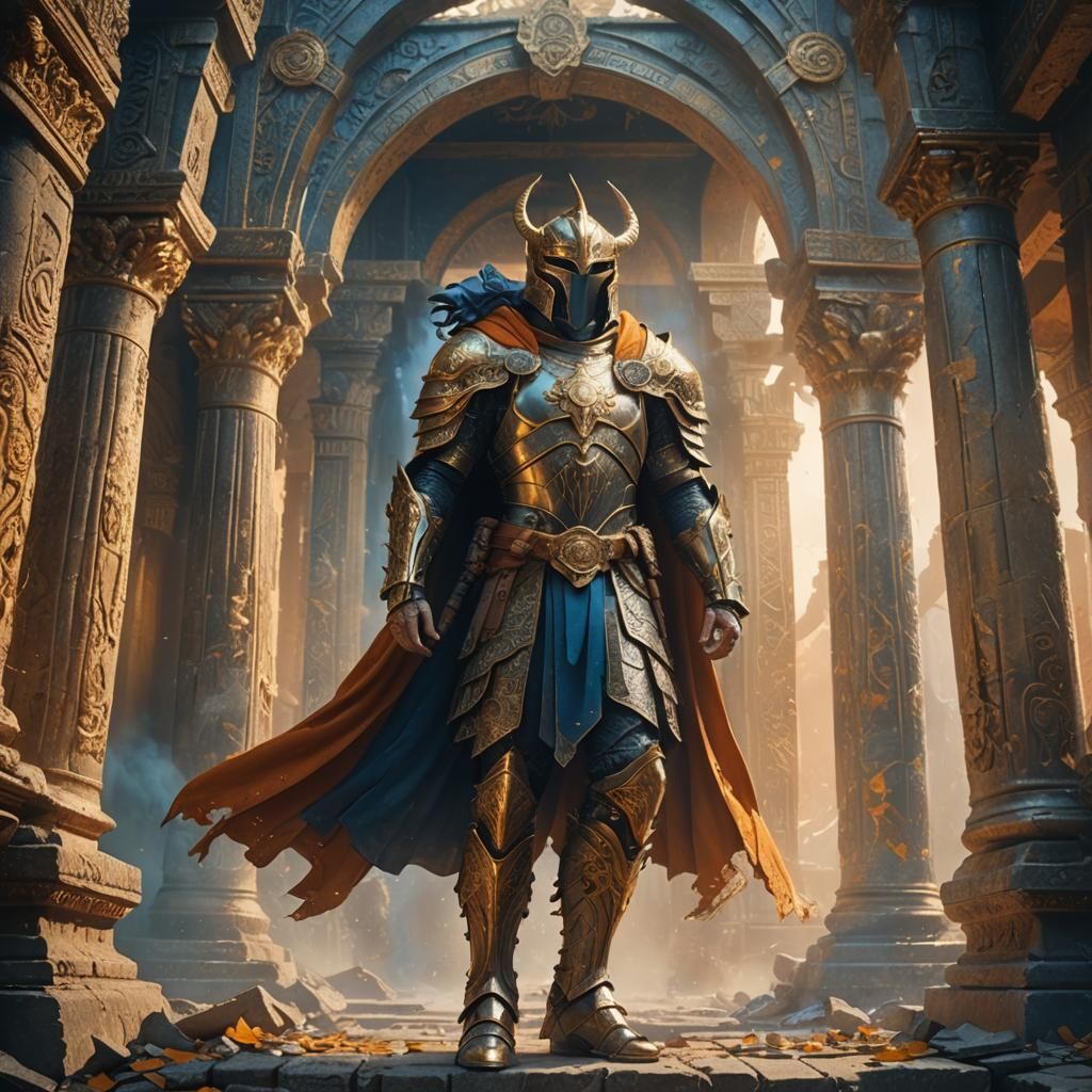 Majestic Warrior in Ruined Temple Concept Art