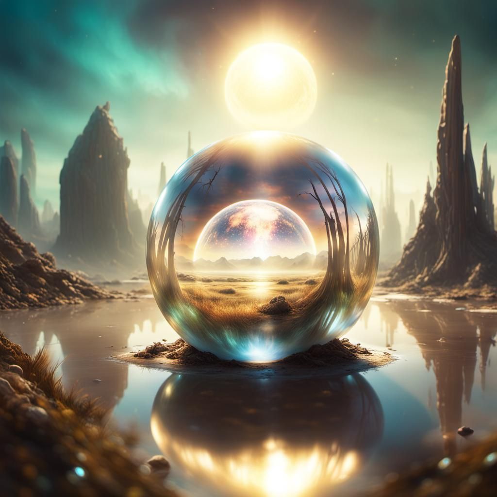 Lush World in Sphere: Surreal Sci-Fi Art