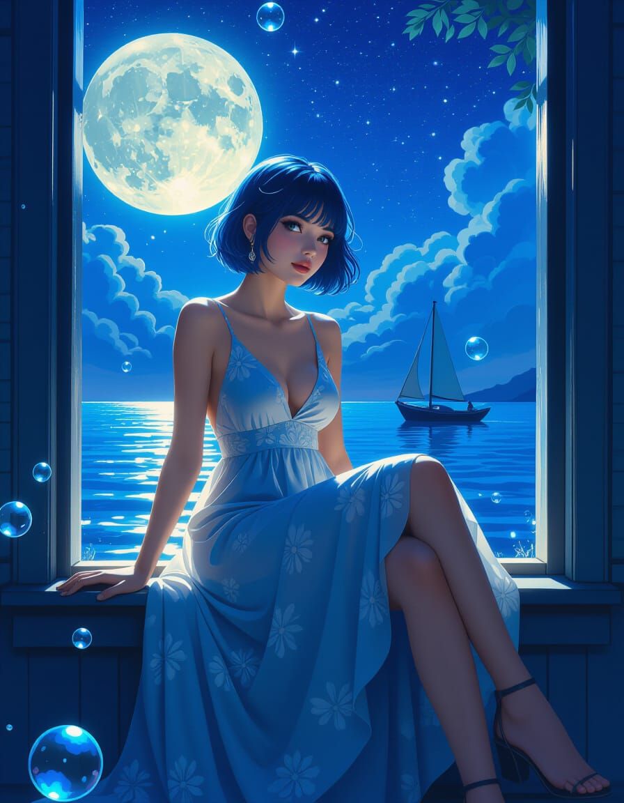 Woman in Moonlit Window, 3D Art Style