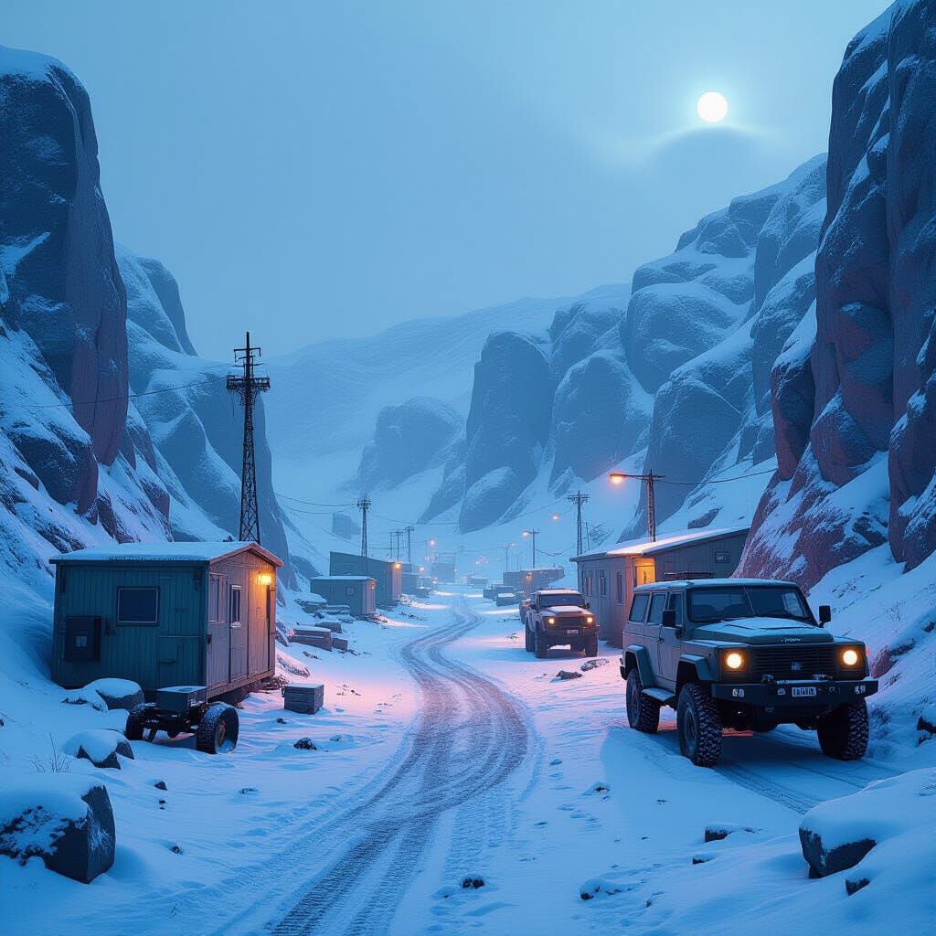Icy Canyon Military Base in Industrial Futurist Style