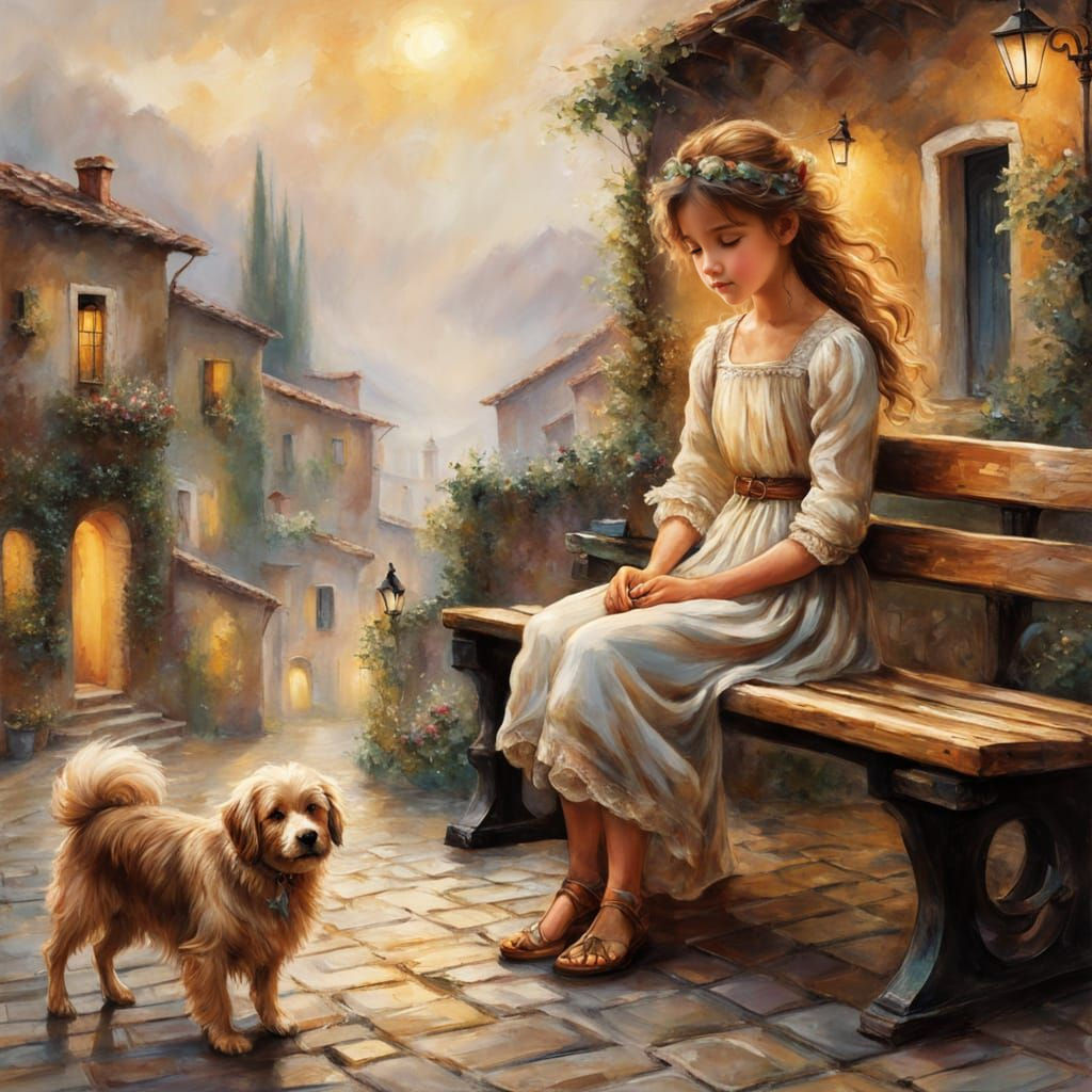 Fantasy Girl in Italian Village as Soft Painting