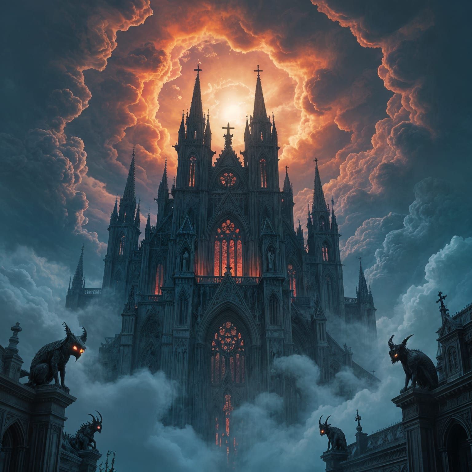 Gothic Cathedral Erupts From Stormy Sky