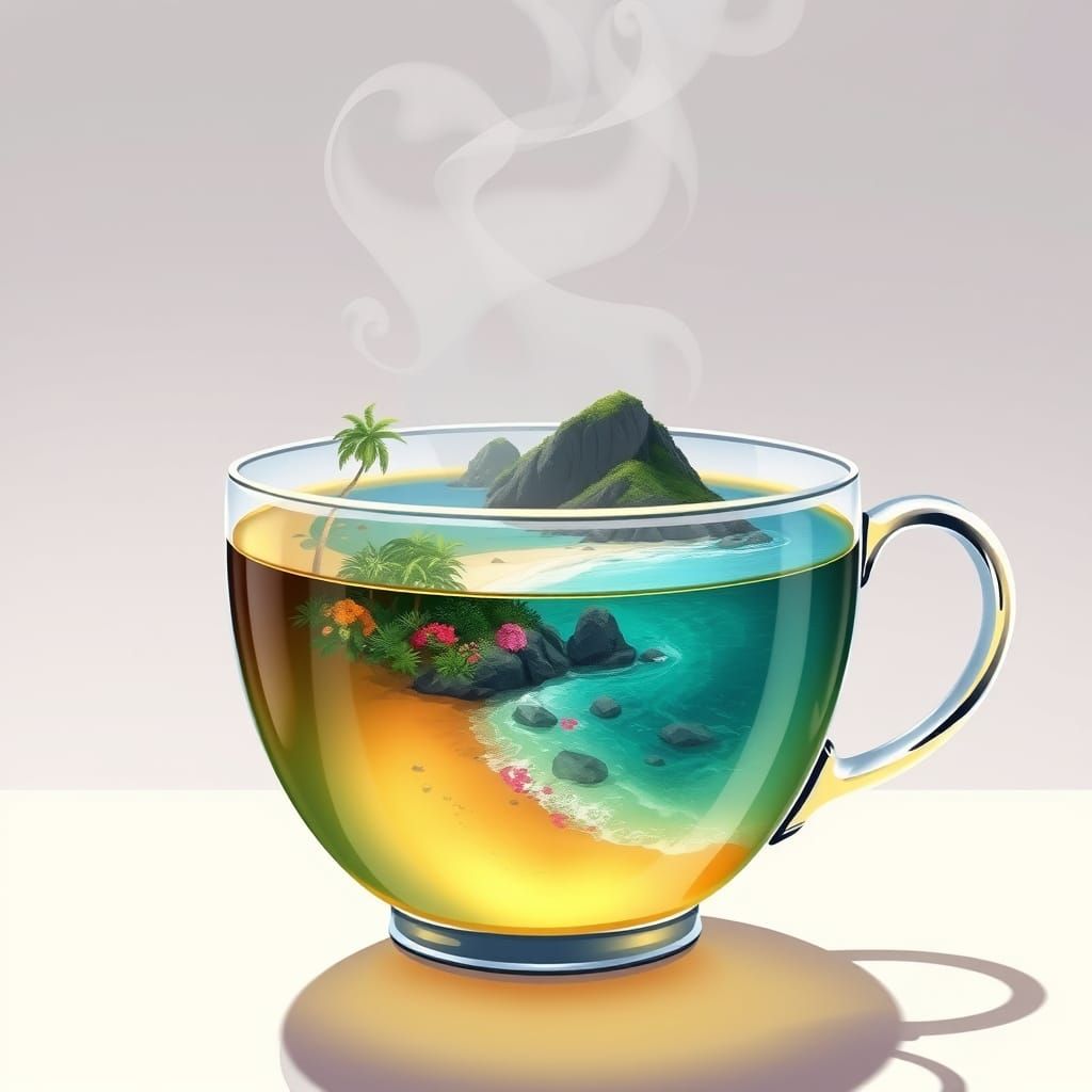 Beach in Teacup: Anime-Style Still Life
