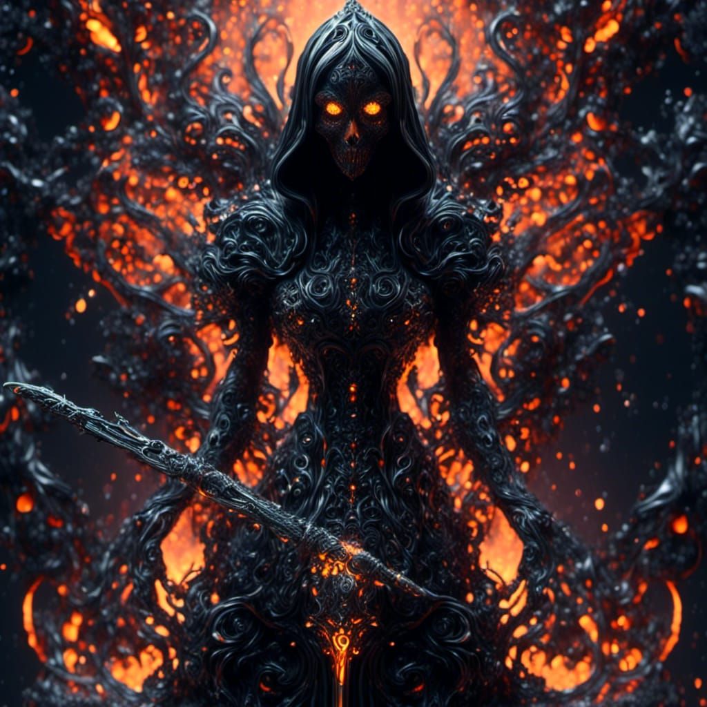 Gothic Grim Reaper with Sparkling Sword in Dark Ink