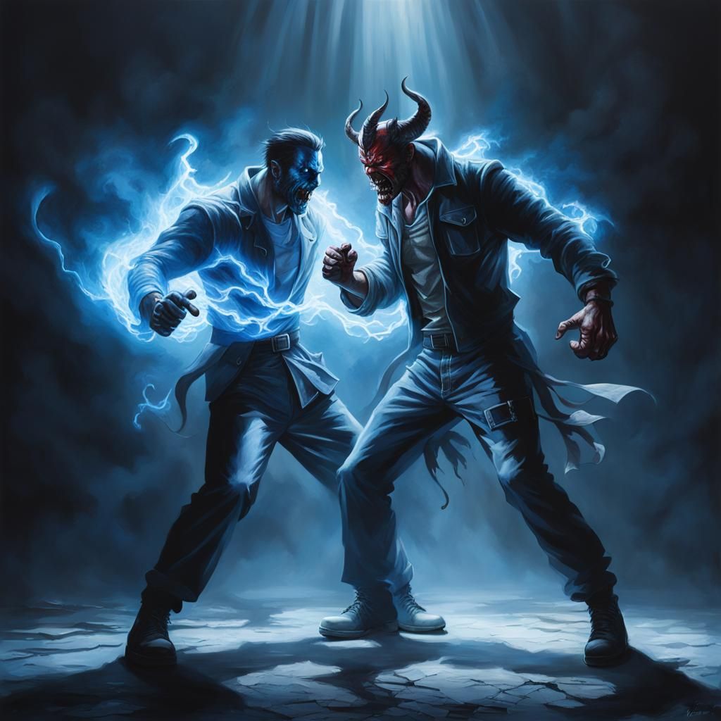 Man Battles His Inner Demon: Hyperrealistic Portrait