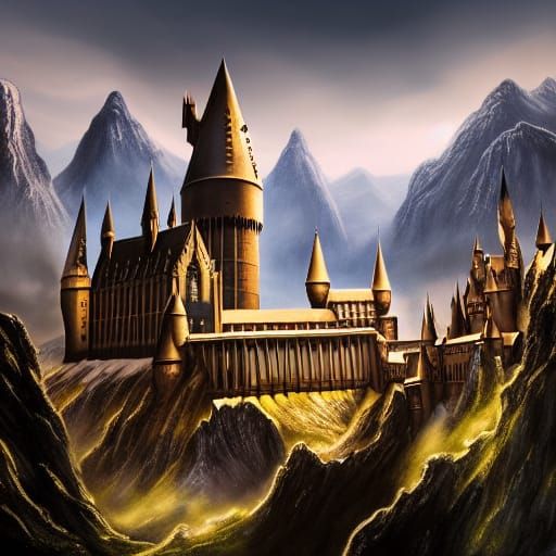Detailed Matte Painting of Hogwarts in Fantasy Style