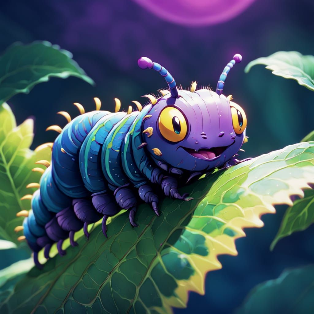 Excited Caterpillar in Anime Manga Style