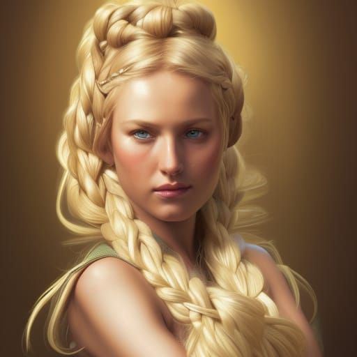 Braided Barmaid Portrait in Hyperdetailed Digital Art