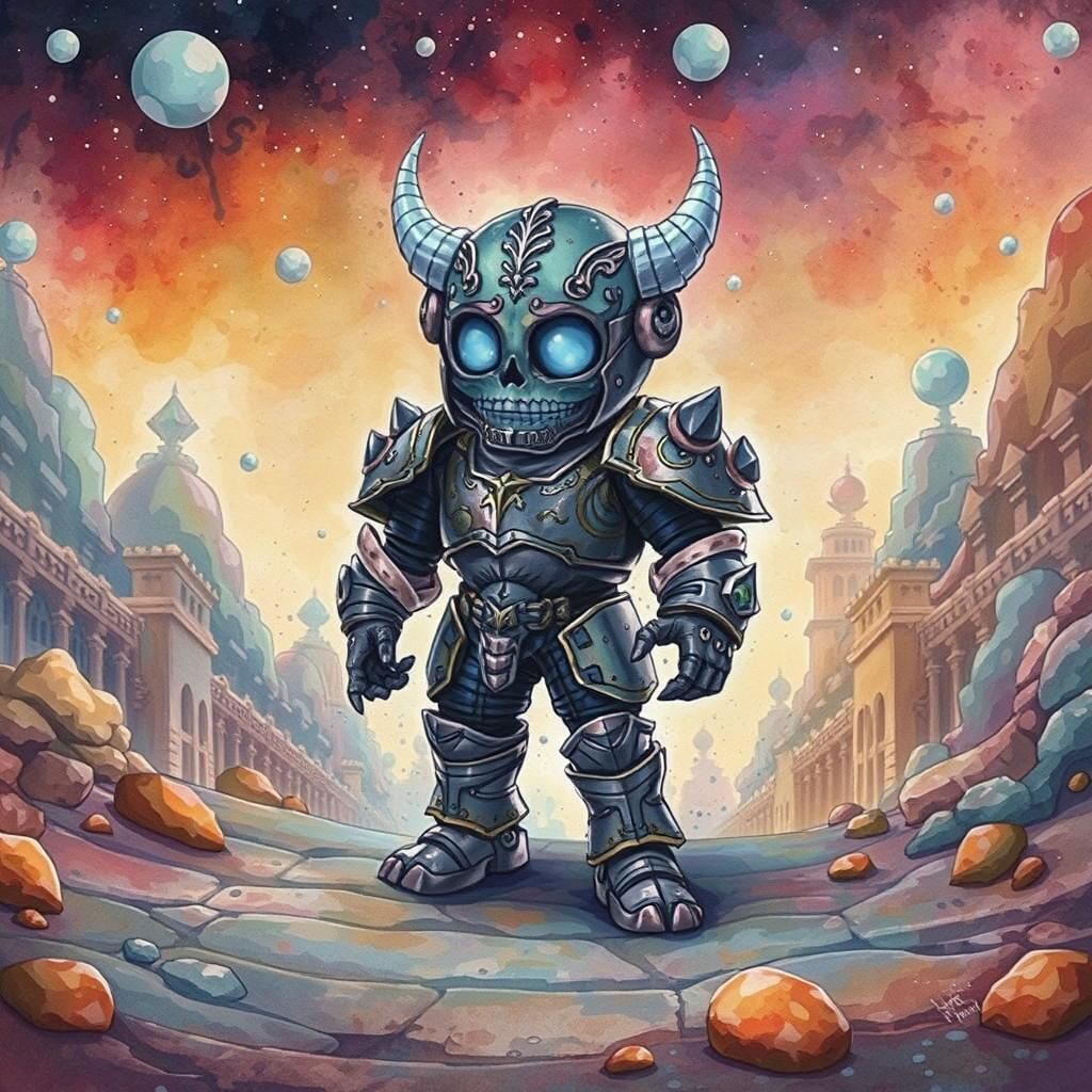 Baroque Chibi Monster in Watercolor Style