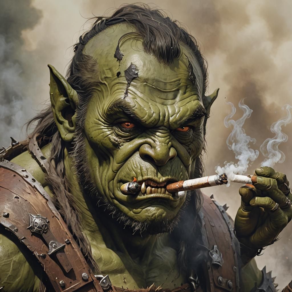 Orc Smoking Cigar Portrait