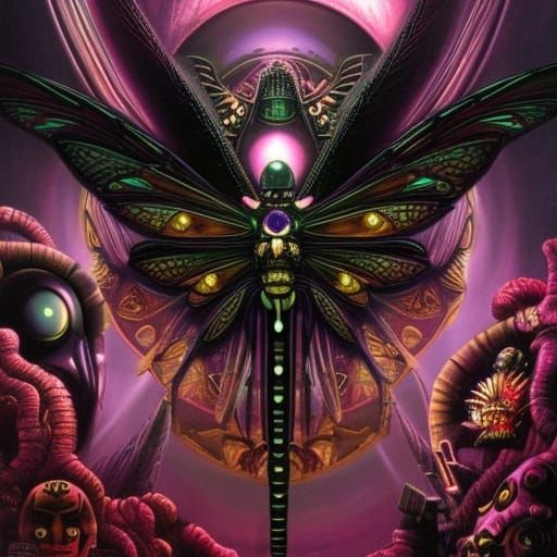 Clockpunk Dragonfly Cyborg in Dark Academia Style