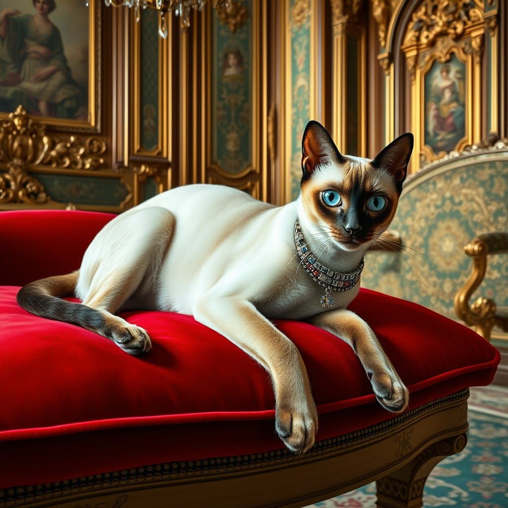 Elegant Siamese Cat in Lavish Baroque Setting