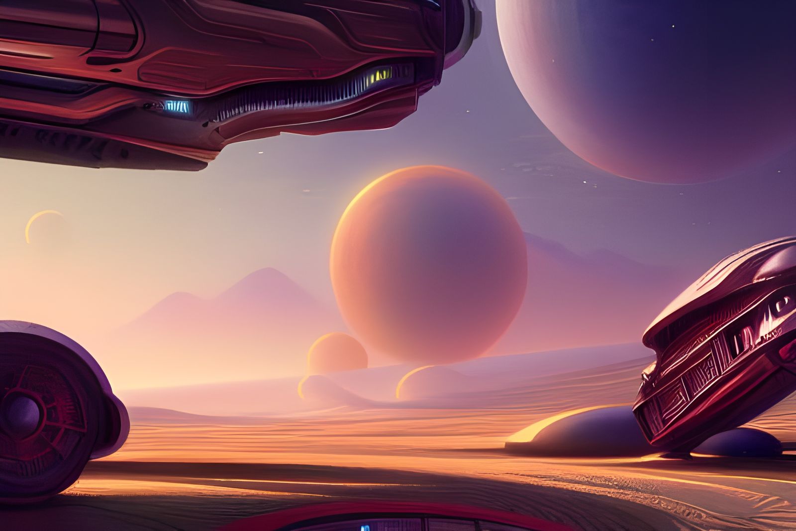 Futuristic Car in Beautiful Landscape: Digital Illustration