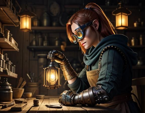 Gnome Automaton Repair in Dramatic Digital Painting