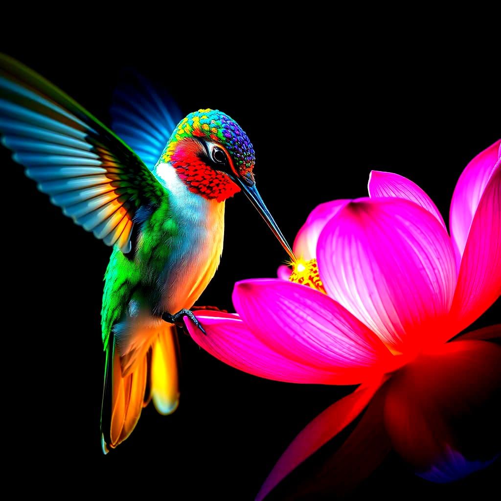 Hummingbird Sips Nectar: Psychedelic Stained Glass Art