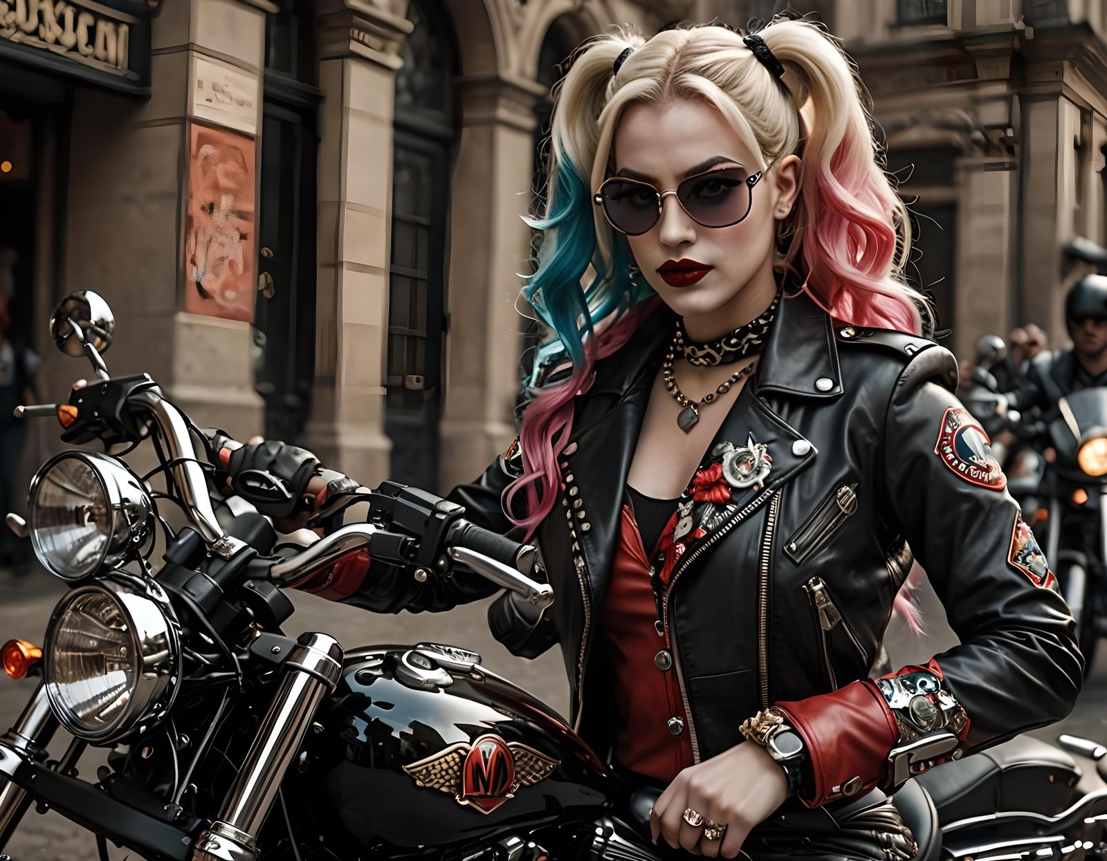 Harley Quinn on Motorcycle in Rococo Style