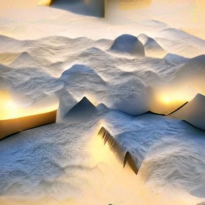 Winter Cityscape Enclosing Snow Mountain: 3D Render
