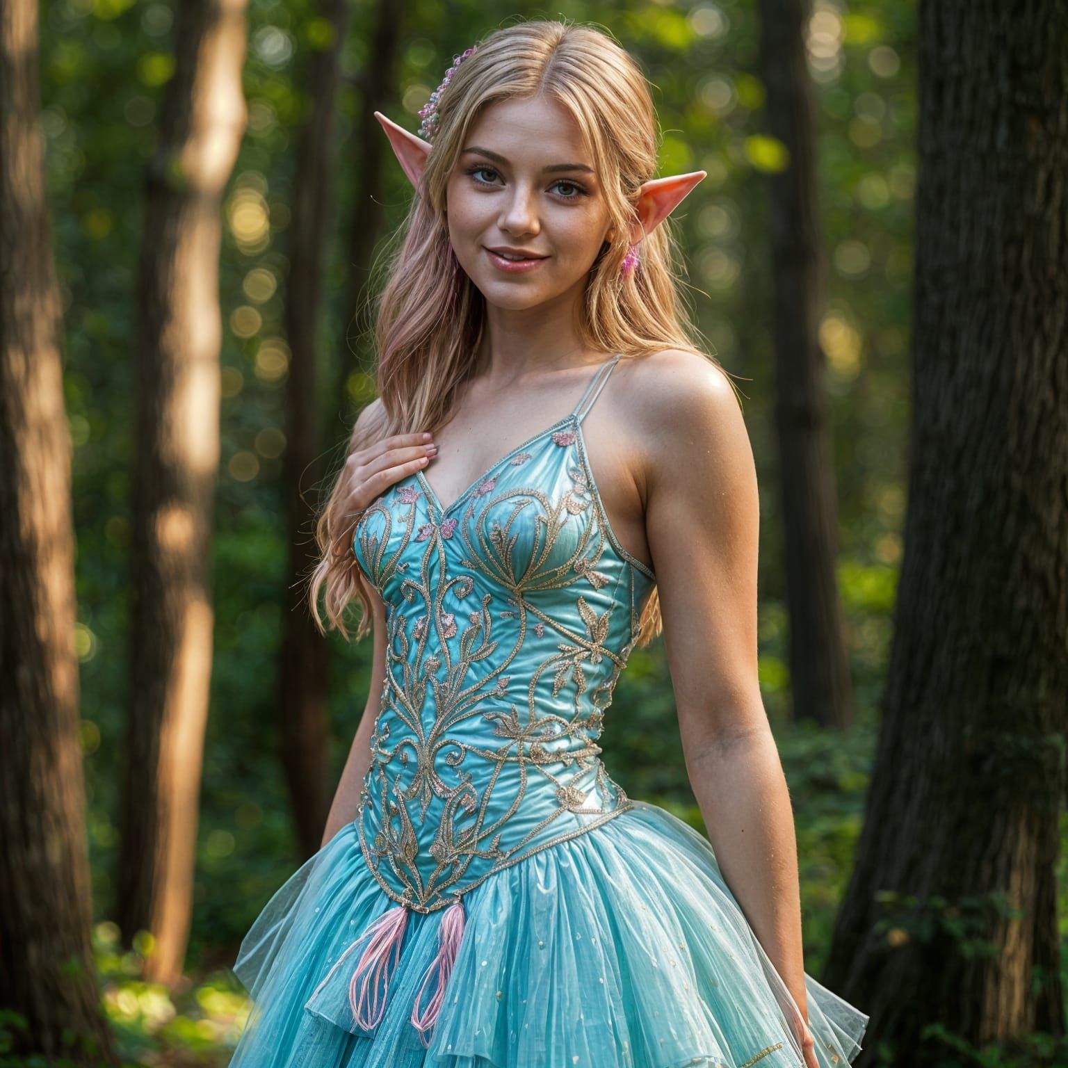 Ethereal Forest Nymph in Vibrant Mini Dress