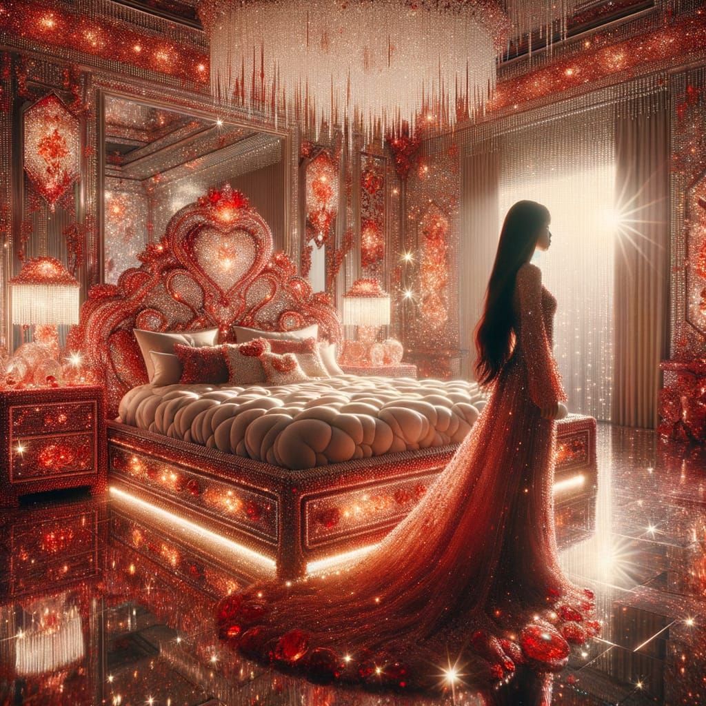 Majestic Bedroom with Crystal Bed and Princess Seraphina