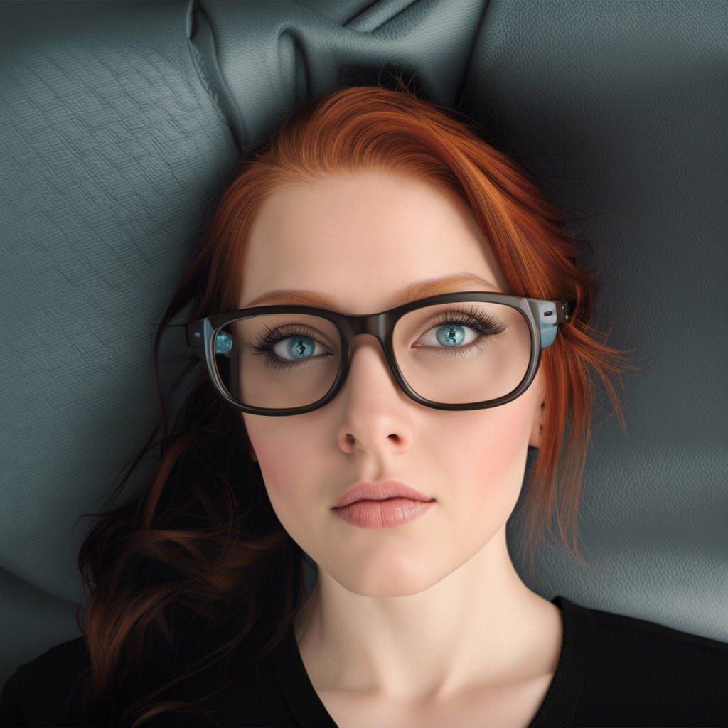 Redhead Gamer Girl with Blue Eyes and Glasses
