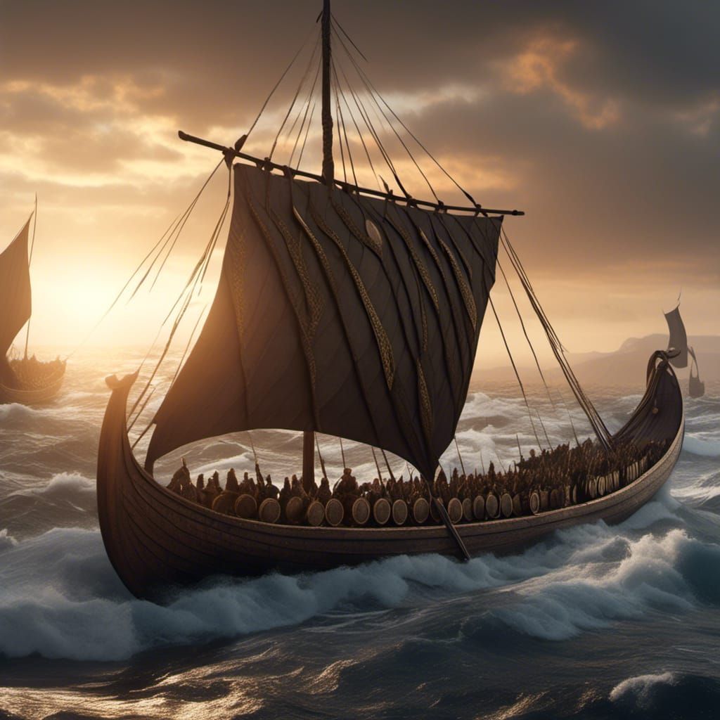 Viking Longboat with Gold Coins and Swords